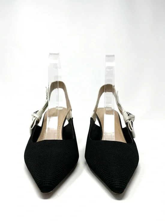 Christian Dior J'Adior Logo Black White Bow Slingback Pumps Kitten Heels 38 8 - Picture 3 of 12
